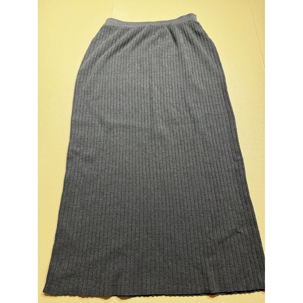 St John Collection Marie Gray Gray Ribbed Knit Midi Skirt Petite P Elastic Waist